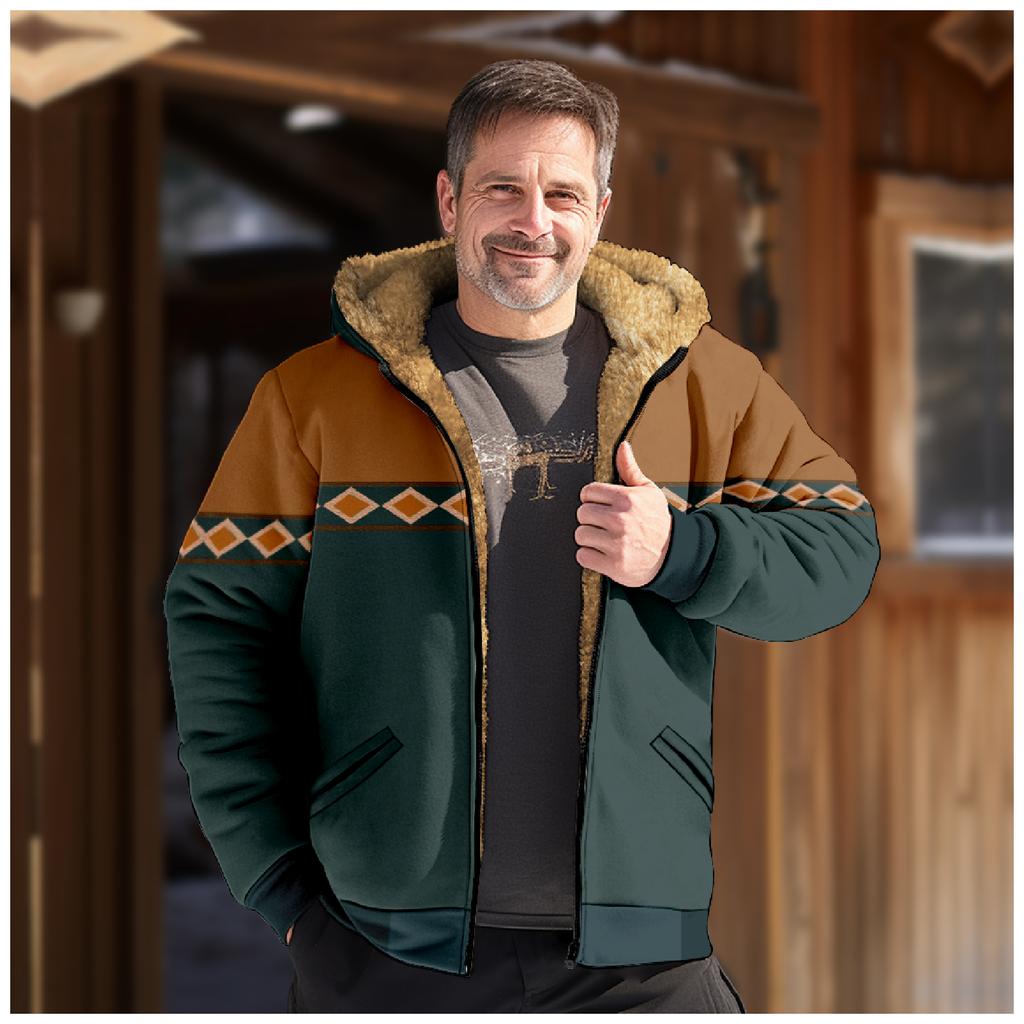 Men's Winter Print Jacket Men's Casual Trend Zipper Hooded Jacket