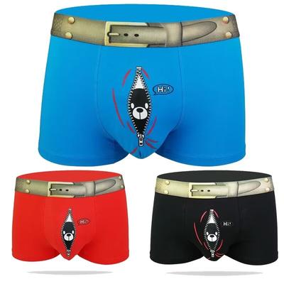 Забавное новое мужское нижнее белье, шорты для взрослых, джинсовые джинсы с принтом, хлопковое эластичное нижнее белье