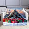 Snowy Christmas Tree with Gifts and Decor Patterned flannel blanket perfect for the bedroom living room, sofa, or a little nap