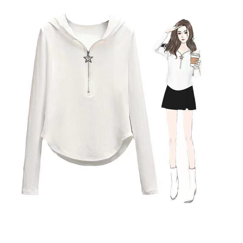 Высококачественная тонкая футболка с капюшоном и длинными рукавами, нерегулярный дизайн на молнии, солнцезащитный крем в стиле Ins