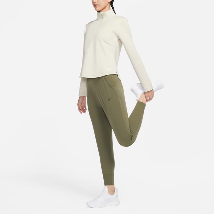 Nike Однотонные облегающие повседневные спортивные брюки женские низы зеленые CU4612-222