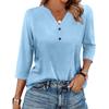 Women's T Shirt Solid Color Button 3/4 Sleeve Daily Weekend Fashion Basic V- Neck Regular Top