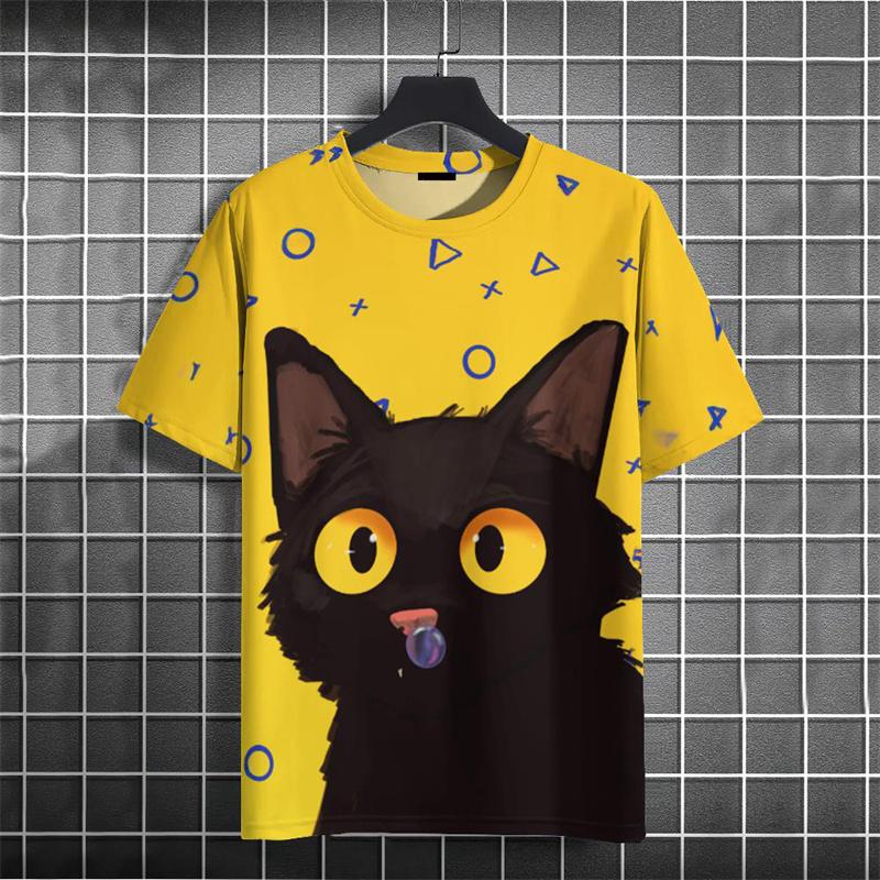 Футболка с рисунком мультяшного кота с 3D-принтом для мужчин, забавные милые футболки с животными, летние свободные футболки с коротким рукавом, топы с круглым вырезом
