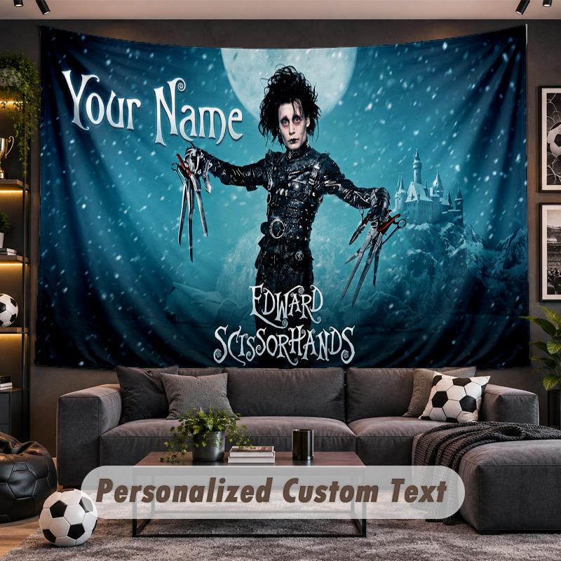 Edward Scissorhands Personalized Tapestry Support Custom Name, Wall Art Home Decoration