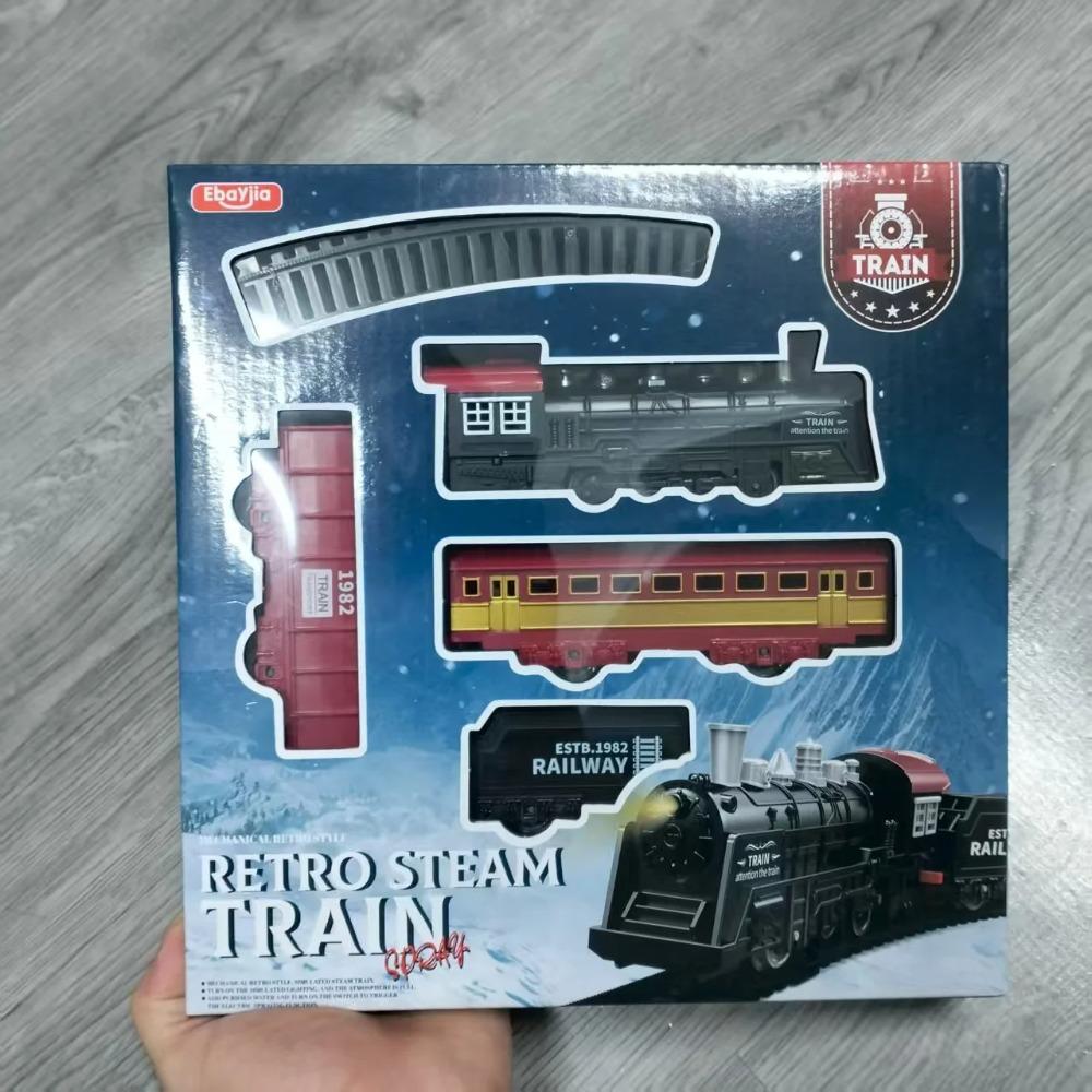Children's train track set toys, retro classic engine cars and long track train toy sets with lights, ideal toys for children
