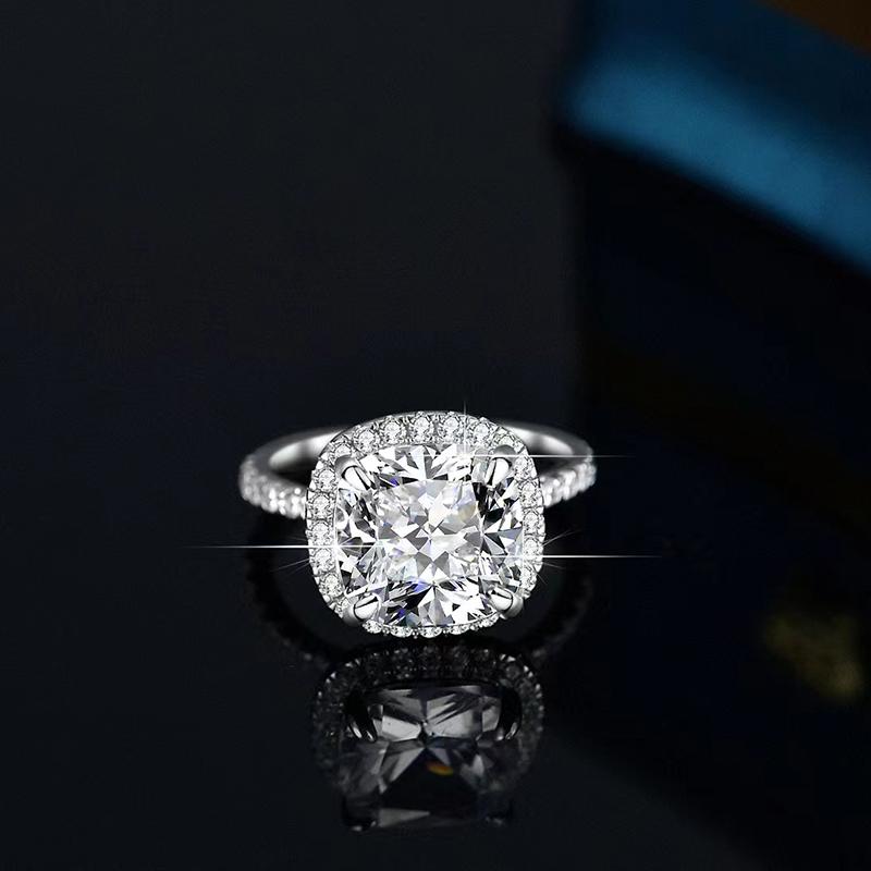 Fashion 5ct Real Moissanite Diamond Four Prong Square Ring Radiant Cut Pure S925 Sterling Silver for Women Fine Jewelry Wedding