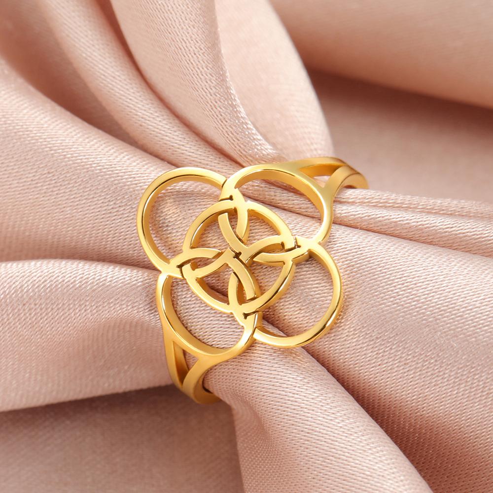 Dawapara Borromean Cross Symbol Stainless Steel Ring Celtics Five-Fold Protection Enlightenment Amulet Religious Gift