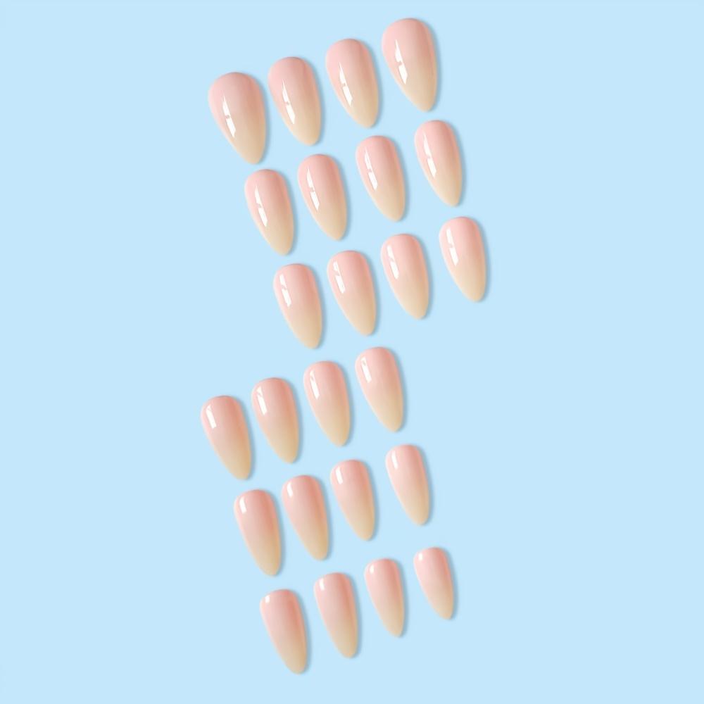 24 Pcs Spring Summer Nude White Press On Nail Medium Length Stiletto Almond Fake Nail Nude Pink Gradient Natural Nail Design For