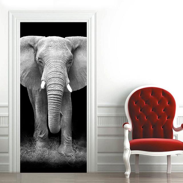 Стикер на дверь с изображением слона, ПВХ, клейкие водостойкие обои для дверей гостиной, спальни, плакат, домашний декор, deursticker