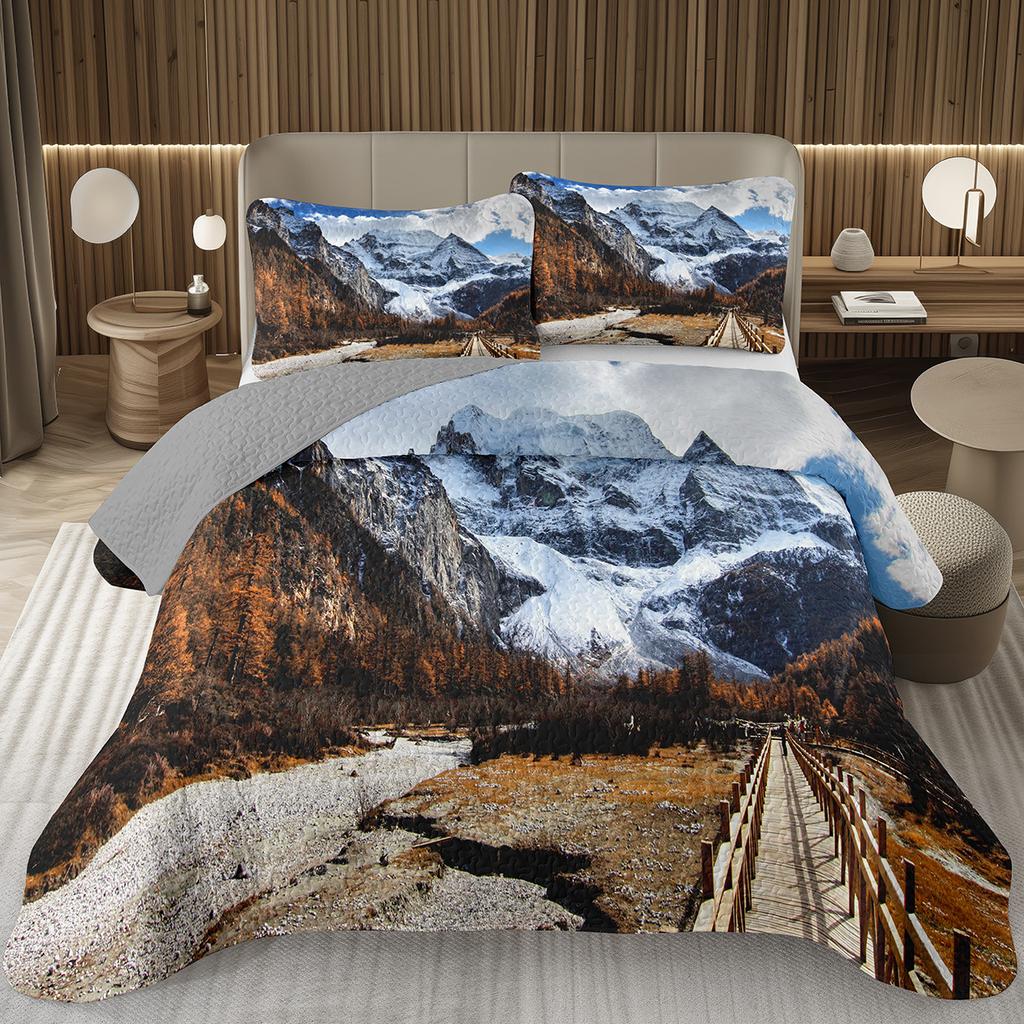 Покрывало Дерево Пейзаж Природы Покрывала для Мальчиков Девочек Реверсивный Серый Комплект Покрывала Современное Абстрактное Искусство Стеганое Постельное Белье Квин