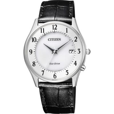 Часы CITIZEN COLLECTION Часы с питанием от солнечной энергии и радиоконтролем Натуральная кожа Деловые Белые Мужские Eco-Drive AS1060-11A