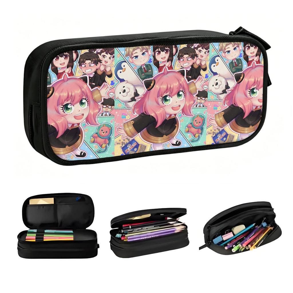 Cute Manga Spy Family Japane Anime Pencil Case for Girls Boys Big Capacity Anya Agent Pencil Bag Stationery