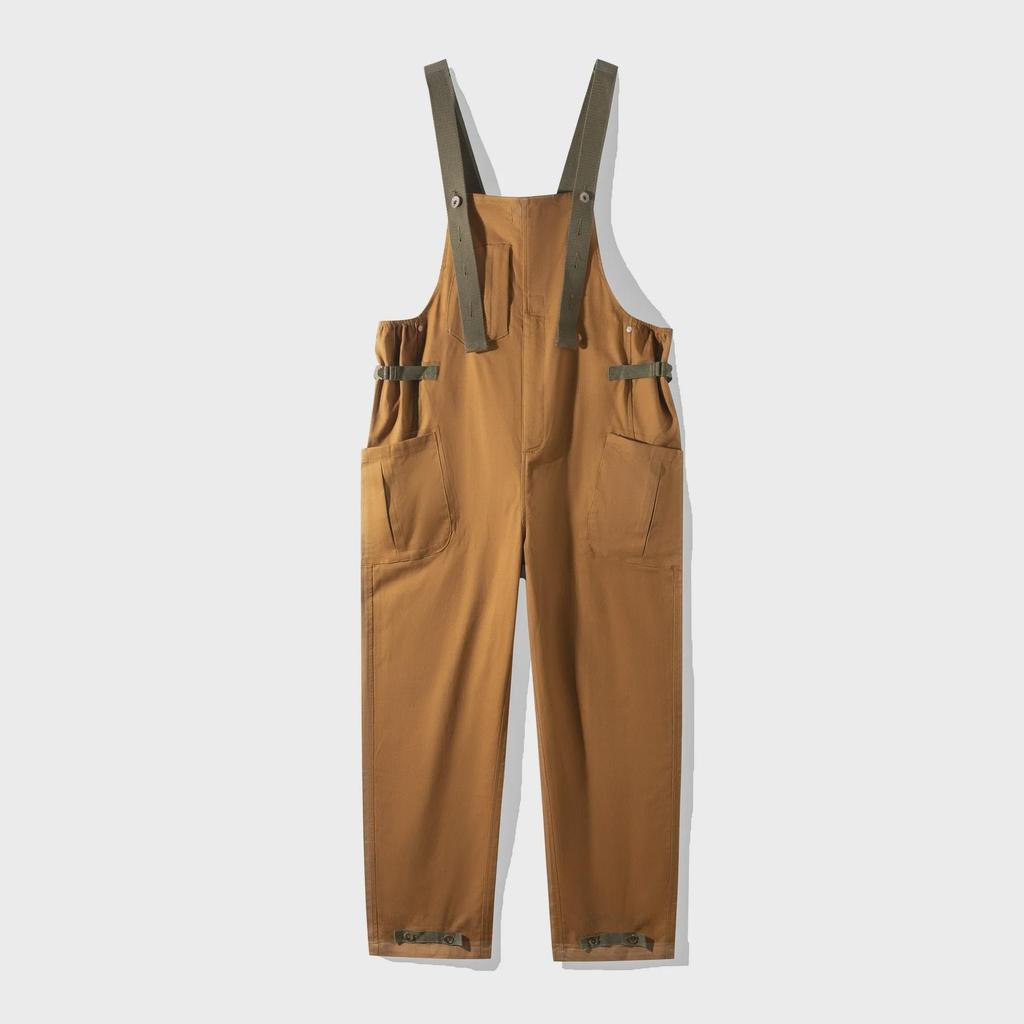Nijiang American Retro Loose Khaki BF Straight Bib Overalls - Men's Casual One-Piece Long Pants