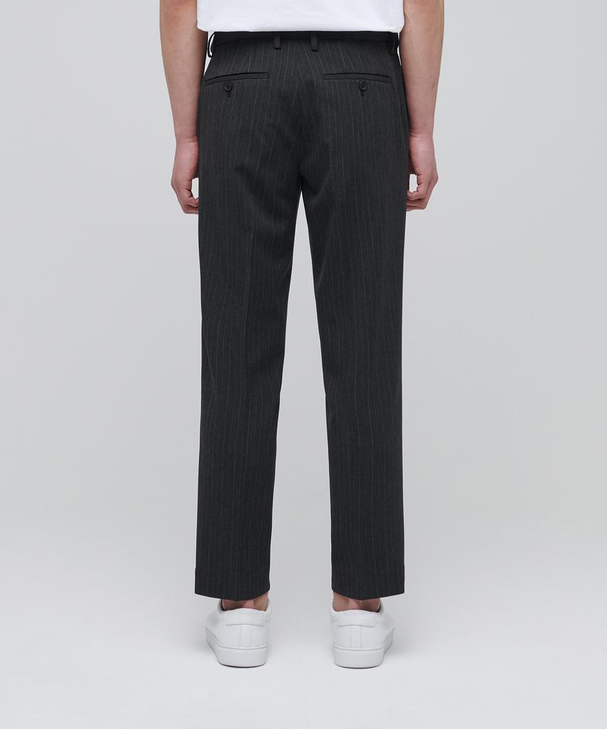 MUSINSA STANDARD Pinstripe Tapered Hidden Banding Crop Slacks [Charcoal Gray]