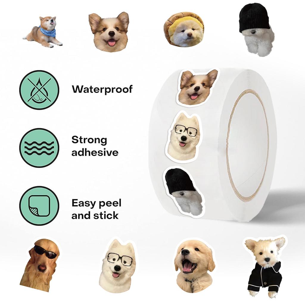 500 Pictures/roll Roll Sticker Tape Dog Expression Sticker Hand Account Material Decorative Envelope Seal Sticker