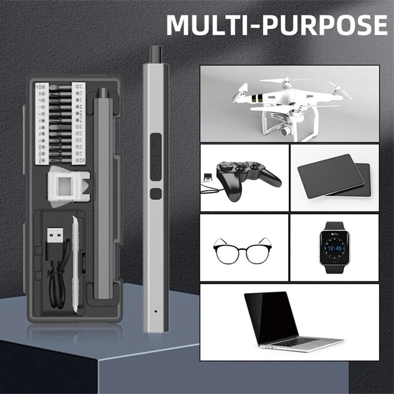 Precision Electric Screwdriver Set 30 In 1 LED Mini Power Tools 5 Torque 5/32 Inch Hex Magnetic Bits for PC Phone Glasses Repair