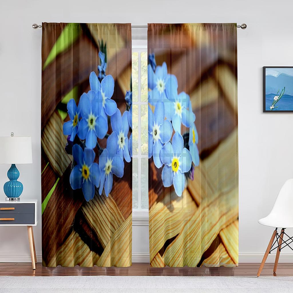 Весенние цветущие фиолетовые цветы, прозрачная вуаль, шторы для кухни, гостиной, спальни, современный декор, тюлевая занавеска, обработка окна