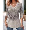 Весенняя женская мода ретро 3D принт повседневная футболка с V-образным вырезом и длинными рукавами