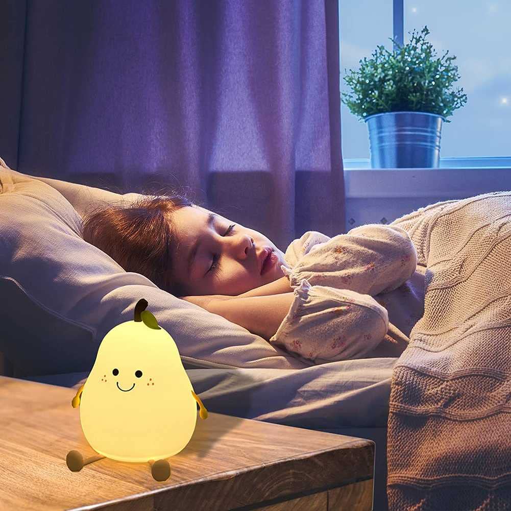 Night Lights for Kids Pear Shaped Cute Silicone Nightlight 7 Colors Dimmable Lamp USB Charging for Bedroom Bedside Room