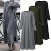 New Autumn and Winter Loose Long Skirt Plus Velvet Sweatshirt Casual Dress Women Fashion Solid O Neck Long Sleeve Holiday Dress