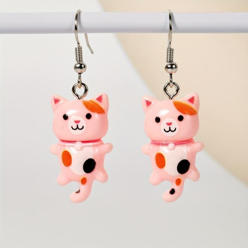 Trendy Cute Resin Cat Ear Hook Cartoon Girl Cat Earrings Sweet and Fresh Colorful Cat Earrings