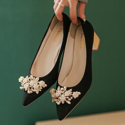 Женские туфли-лодочки Весна Сексуальные Туфли на толстом каблуке с острым носком Женские модные роскошные свадебные туфли Невеста Элегантные Туфли Мэри Джейн