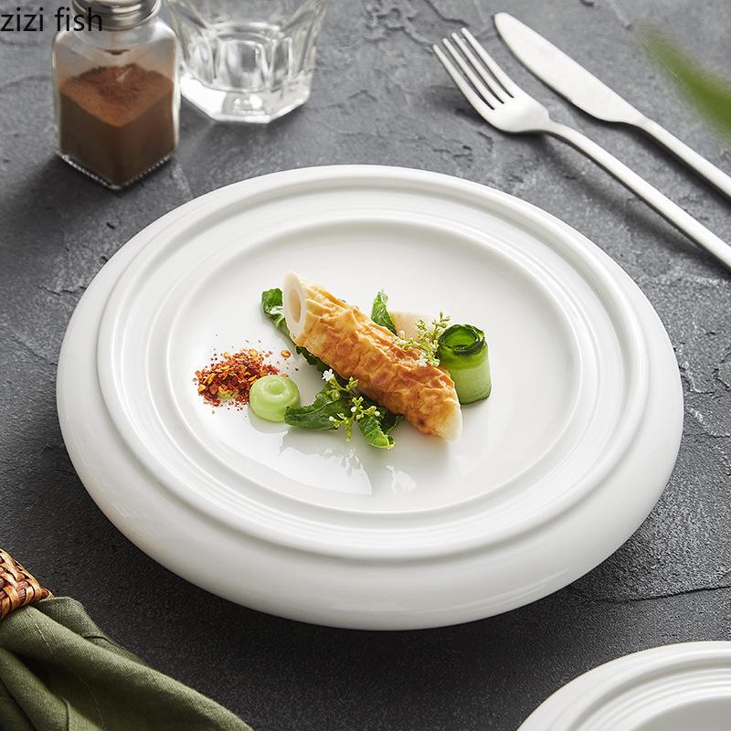 Pure White High Legged Ceramic Dining Plate Dessert Plate Sushi Salmon Plate Restaurant Molecular Cooking Creative Tableware