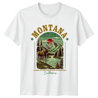 MONTANA Приключенческая футболка Moose Mountain для мужчин и женщин, графический топ