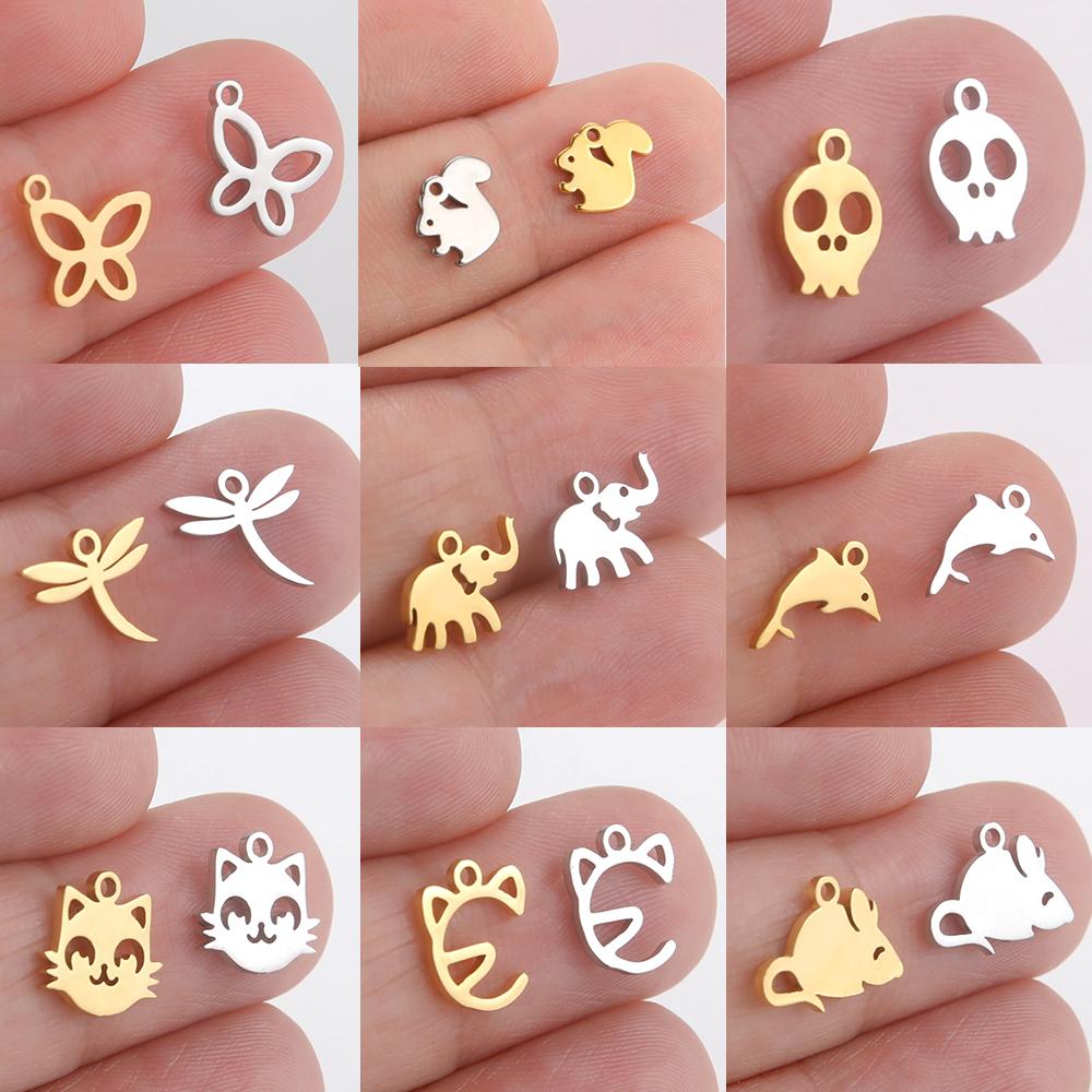 5 Pieces of Animal Stainless Steel Jewelry Made of Dragonfly Butterfly Cat Elephant Dolphin DIY Bracelet Accessories as Gifts