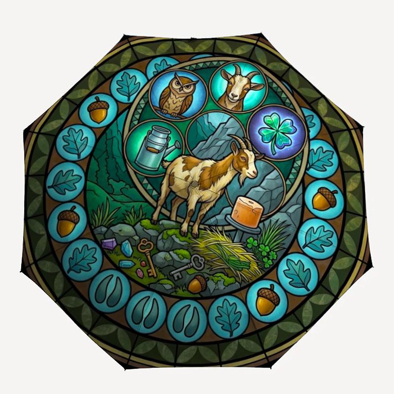 Goat Nature Symbols pattern umbrella, portable and foldable design, 8 ribs, a casual accessory for Halloween, Christmas, and birthday gifts.