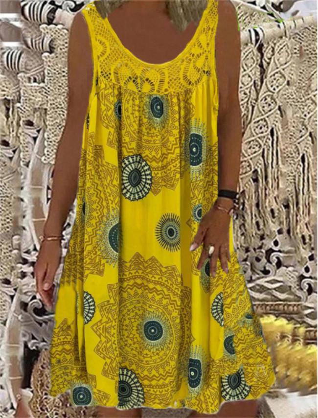 2022 Европейское и американское повседневное платье с цифровым принтом, кружевом, открытыми плечами и на бретелях-спагетти