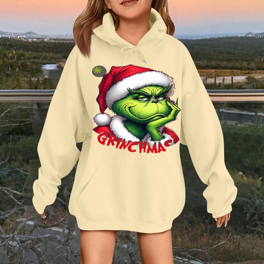 Children's Fashionable Casual Long-sleeved Loose Christmas Print Pullover Hooded Sweatshirt