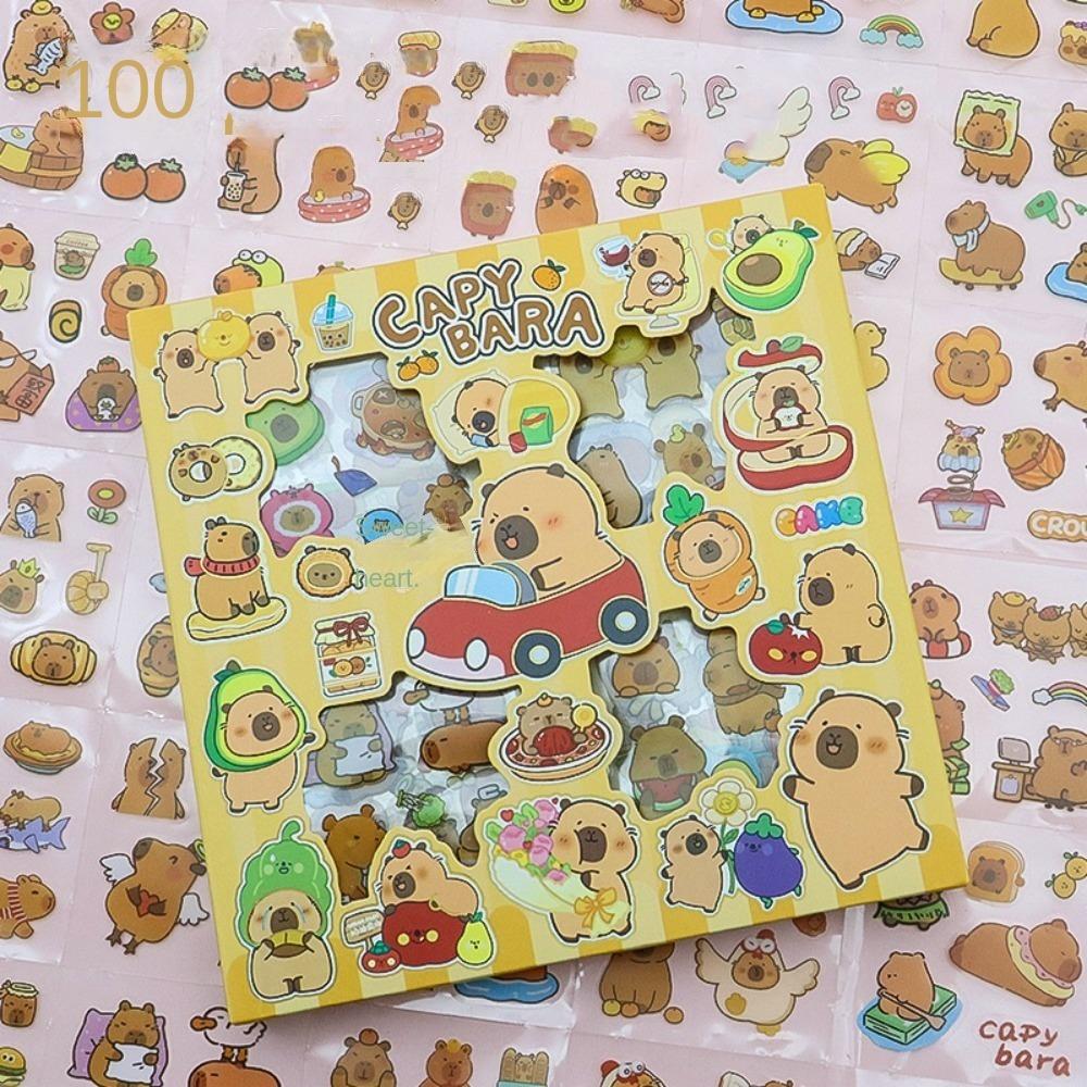 100PCS DIY Children Sticker Cartoon Capybara Hand Ledger Sticker Cute Water Cup Decal Birthday Gift