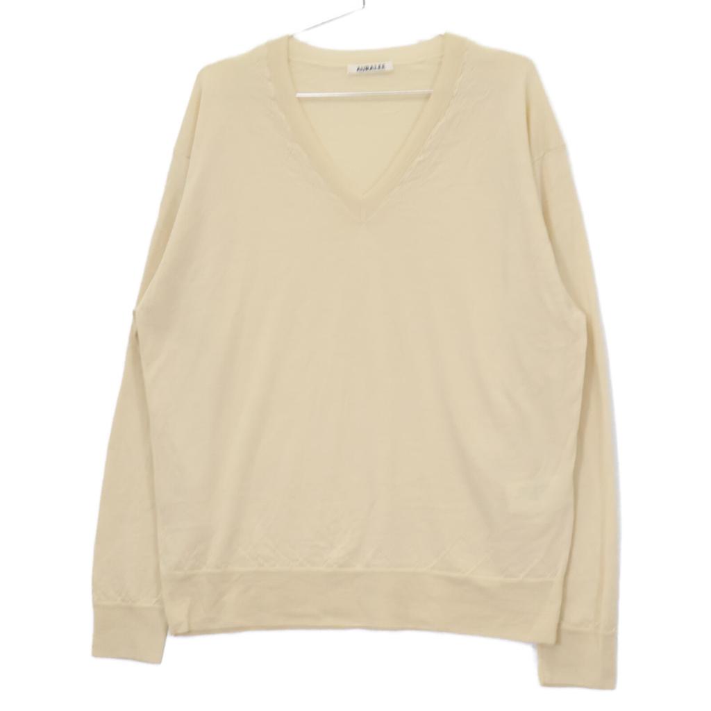 AURALEE 25Stainless Steel A25SV01IN Beige PRODUCT DYED Wool knit tops 3 beigeUsed