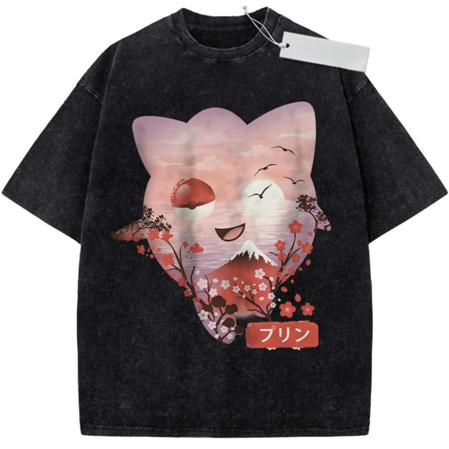 Unisex Washed Pink Vintage T  Shirt Pokmon Jigglypuff Scenic View High  Quality Fabric for Home Leisure Travel Shopping