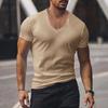 Men's European and American V-Neck Solid Color Slim Fit Short-Sleeve Casual T-Shirt