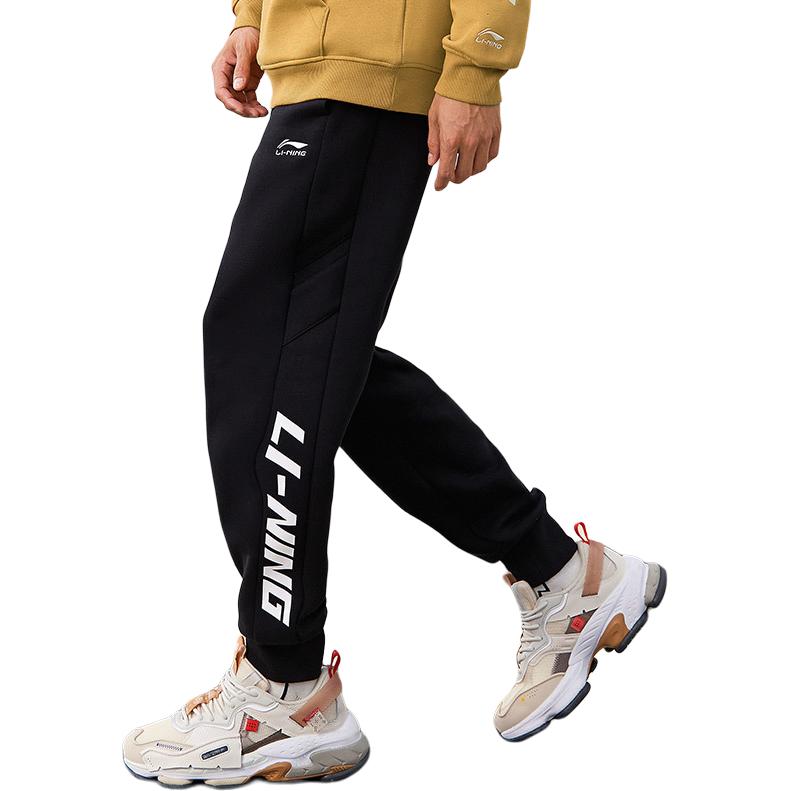 Мужские спортивные брюки Li Ning из хлопка с большим принтованным логотипом для фитнеса и тренировок bottoms ASWKB27-11
