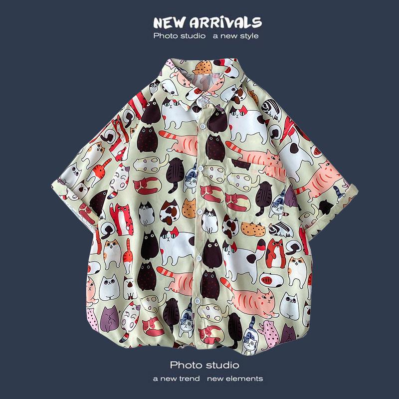 Летняя корейская ретро-цветочная свободная рубашка для пары - модный мужской топ с коротким рукавом