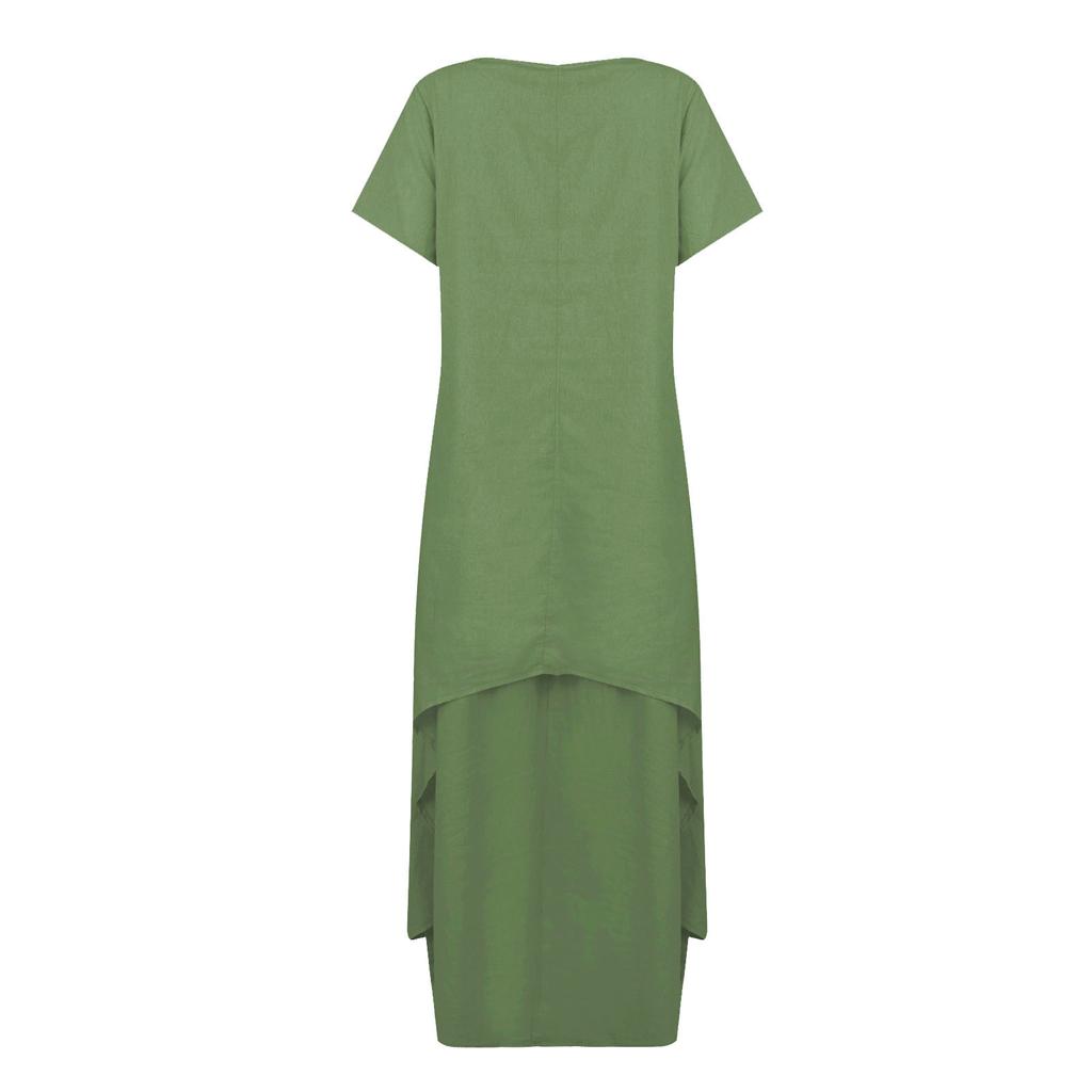 Женская мода Boho сплошной цвет с коротким рукавом свободное повседневное нерегулярное платье