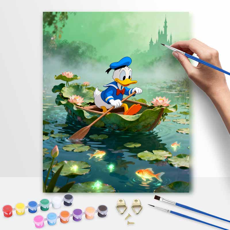 Disney Цифровой набор для рисования маслом Арт-набор Дональд Дак гребет в пруду с лилиями Ручная раскраска Декор для дома