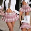 Rose Beauty A Y2K Sweetness Preppy Pink Plaid Print Metal Buckle School Uniform Daily Dating Pleated Mini Skirt With Safety Shorts Outfits Valentine's Outfit