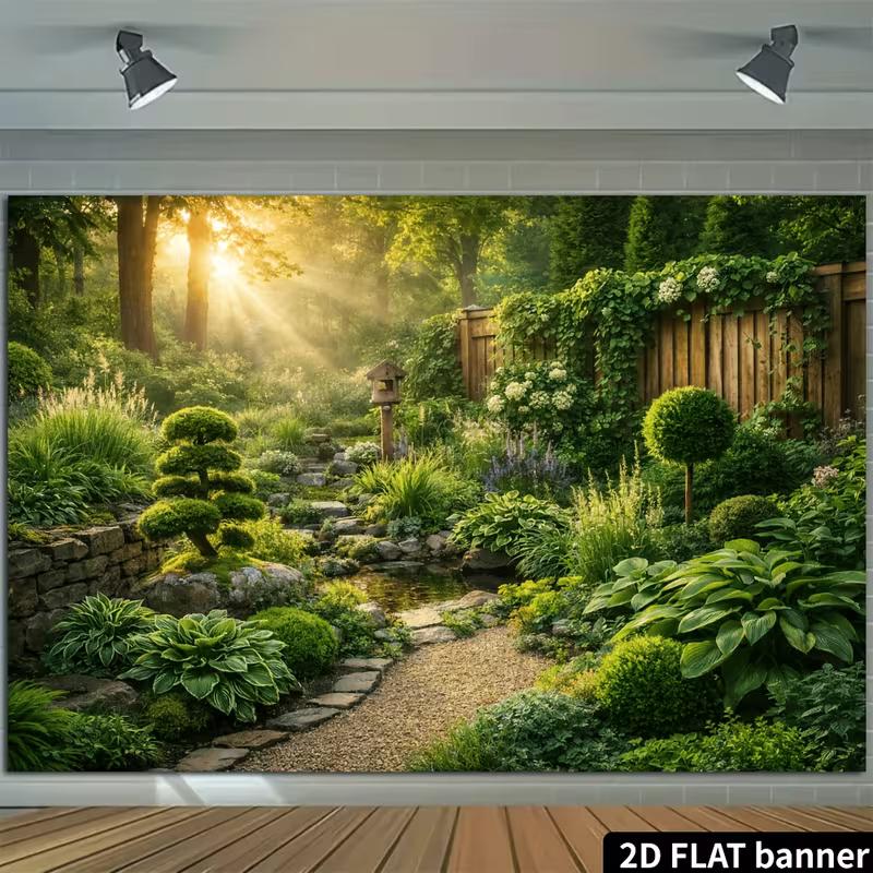2D Зеленый двор с утренним солнцем Растение для улицы Фотосессия для беременных Фон Декор