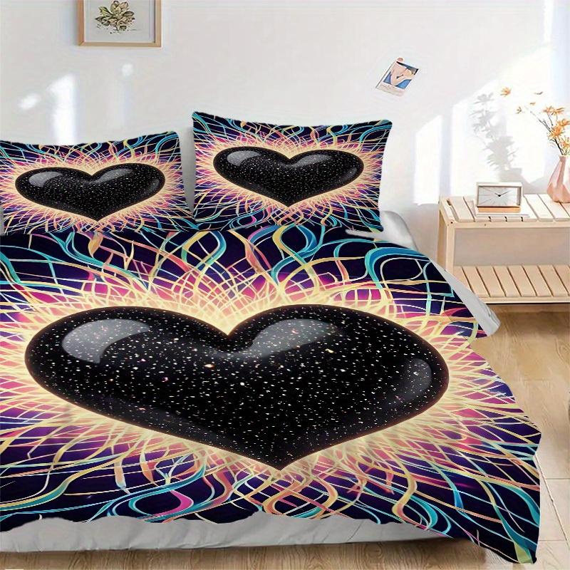 3Pcs Cosmic Heart Printed Bedding Set, Breathable And Soft,(Includes 1 Duvet Cover And 2 Pillowcases, Quilt Not Included) yy250815168