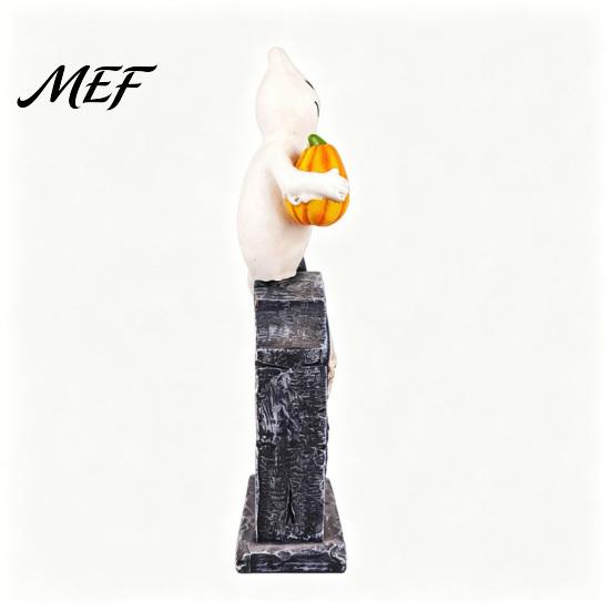 Spooky Home Interior Decor Halloween Tombstone Figurine, Resin Ghost Pumpkin Crow on Hand Painted Party Supplies Statue for Desktop Haunted