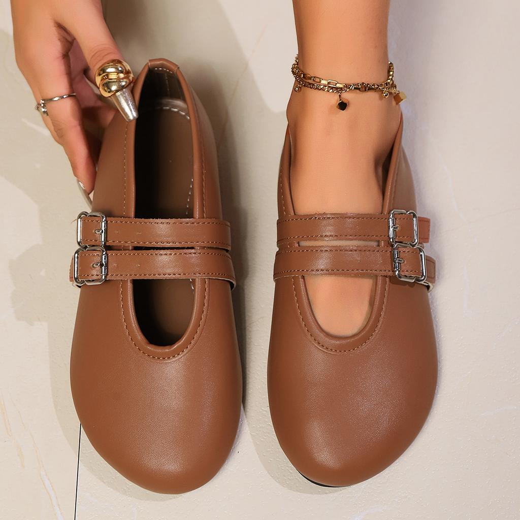 Модная обувь Мэри Джейн 2025 Новая модная женская обувь на плоской подошве Мягкие удобные балетки Женские кроссовки с двойной застежкой и круглым носком