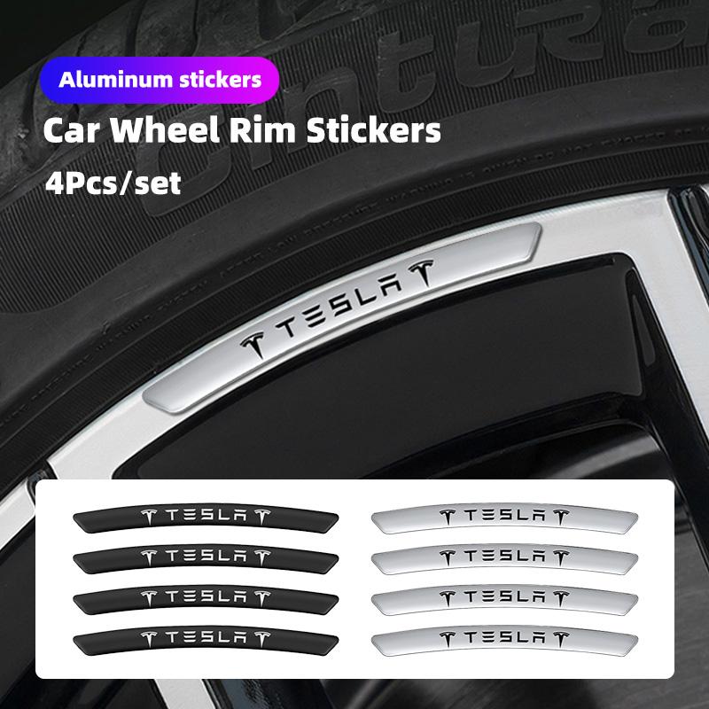 4Pcs Aluminium Car Hub Rims Sticker Decorative Decal Accessories For Tesla Model Y 3 X S Cybertruck Roadster zxs9