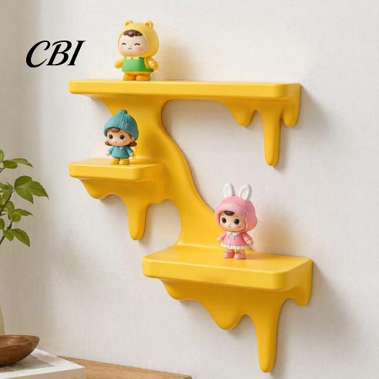 Modern Home Decor Three Layer Wall Mounted Storage Rack, PLA Melting Fluid Design Floating Shelf, Artistic Space Saving Mount Molding Display