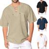 Men's Short Sleeve T-shirt Cotton Linen Tie Collar Casual Men's T-shirt Shirt