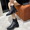 2024 Ботинки с квадратным носком, женские, тонкие, ботильоны, модные, на высоком каблуке, элегантные, с молнией сзади, короткие, зимняя женская обувь