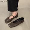 Fashion SUOJIALUN New Brand Women Flat Shoes Fashion Round Toe Slip On Ladies Mary Jane Shoes Soft Flat Outdoor Dress Single Shoes